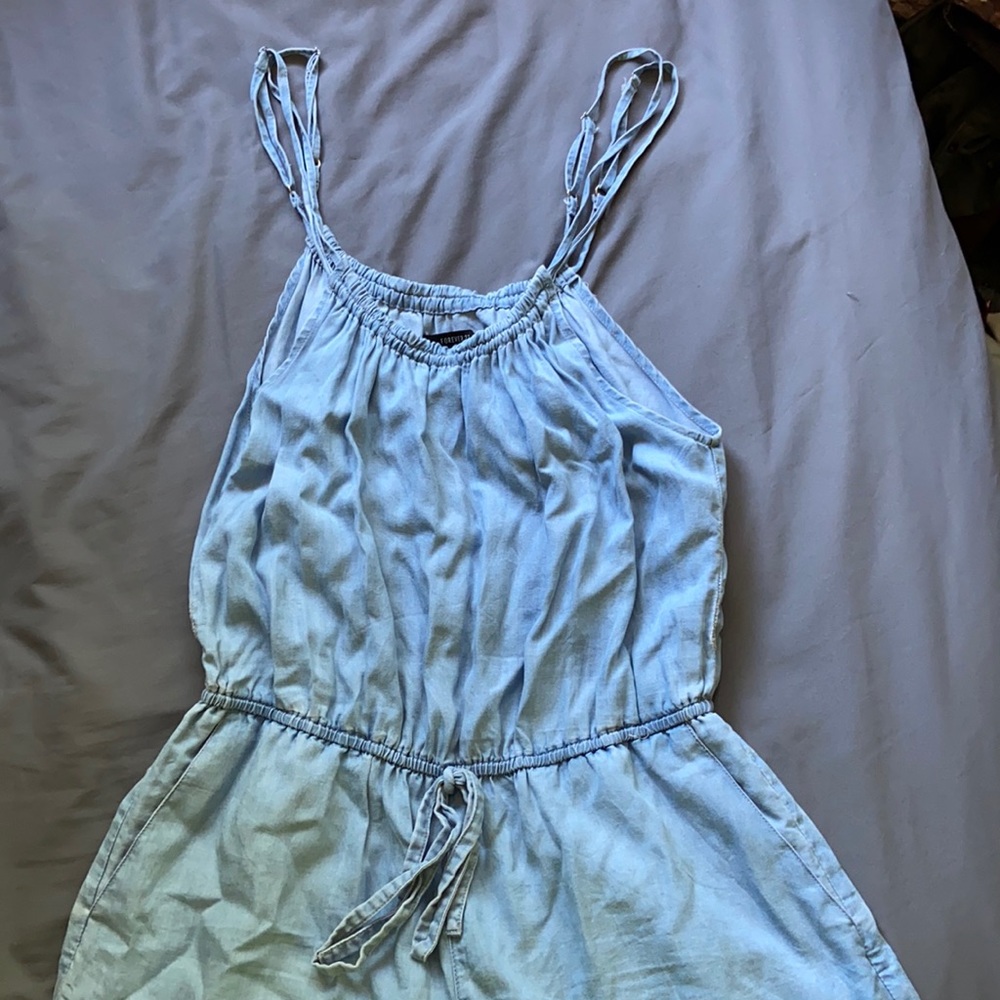 Womens denim-looking fabric romper.